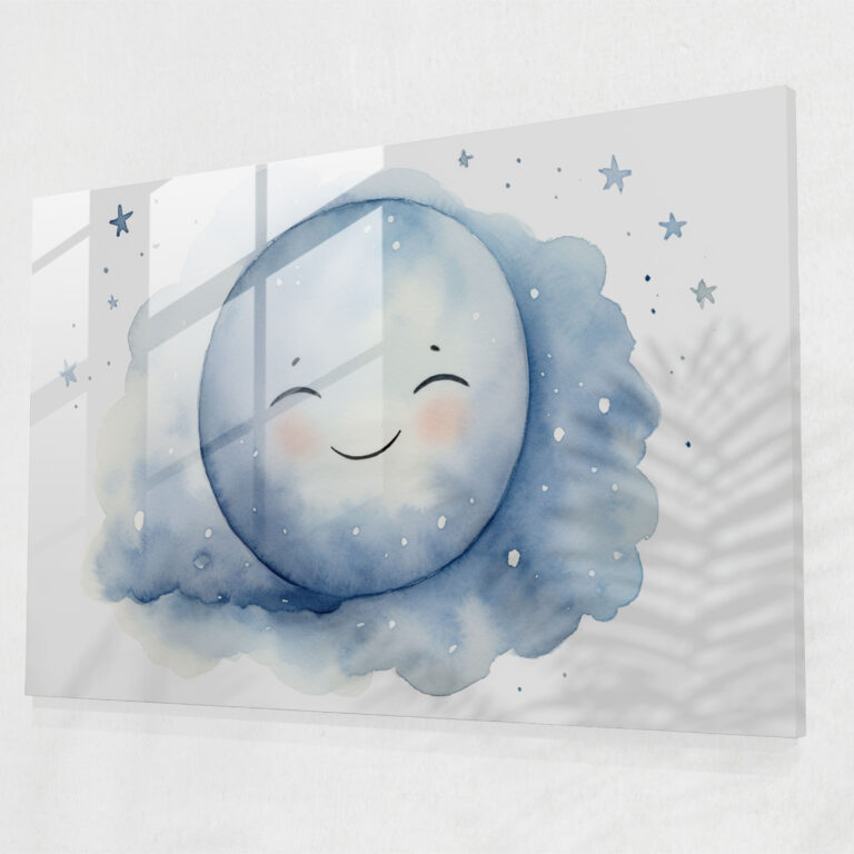 Smiling Moon Glass Wall Art - Earth, Home Decoration, Smiling Face, Adorable Moon