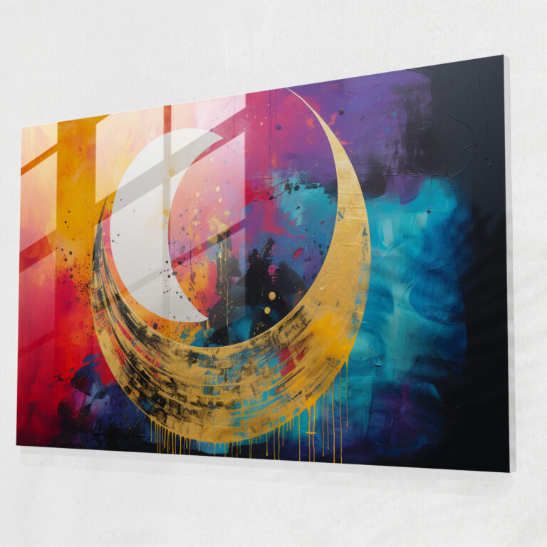 Moon Wall Decoration - Earth, Moon Silhouette, Harmonious Balance, Vibrant Abstract Colors