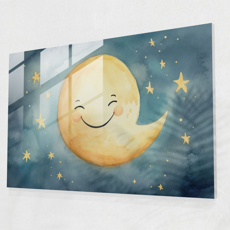 Moon Home Decoration - Earth, Joy, Glass Print, Moon Character