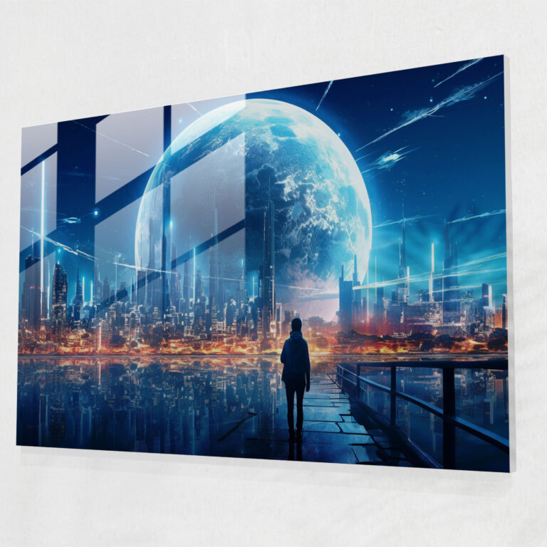 Moon Wall Decoration - Earth, Glass Wall Art, Moon, Modern Art