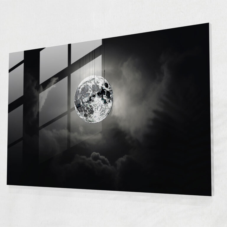 Moon Glass Art - Earth, Intrigue, Black And White Photography, Glass Print