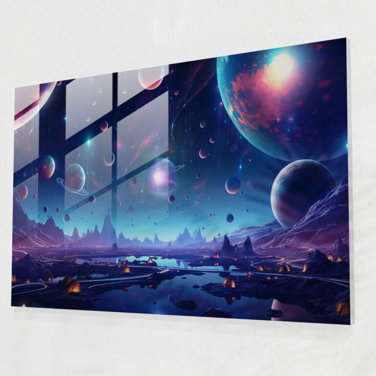 Surreal Galaxy Glass Wall Art - Earth, Wall Decoration, Modern Art, Surreal