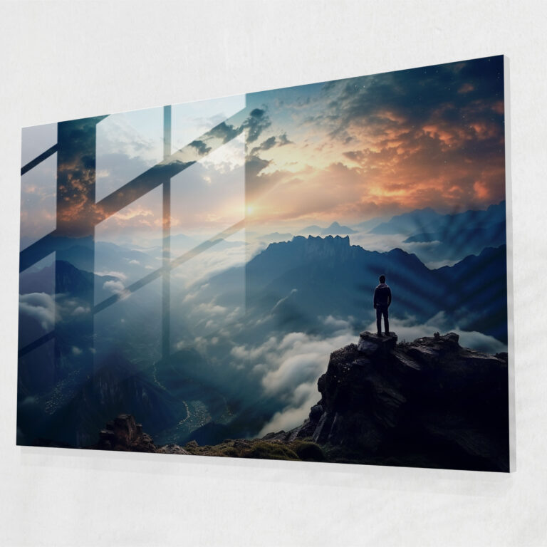Milky Way Glass Print - Earth, Galaxy, Mountaintop, Modern Art