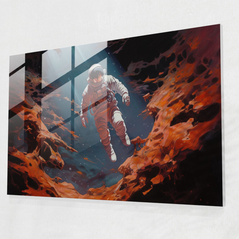 Floating Astronaut Galaxy Glass Print - Earth, Floating Astronaut, Glass Wall Art, Galaxy