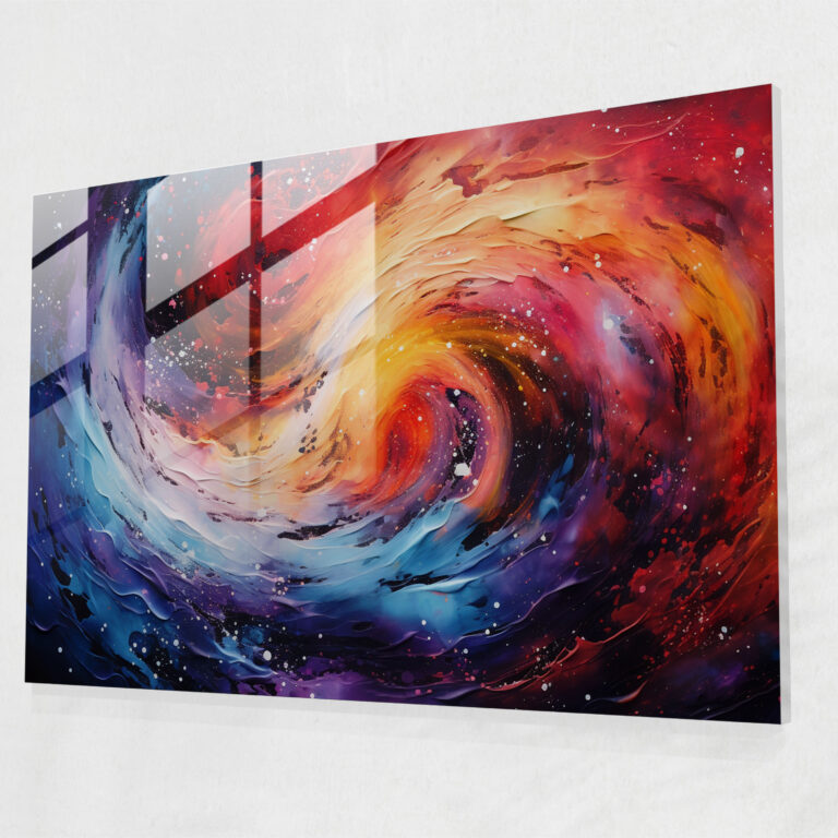 Galaxy Glass Print - Earth, Stars, Abstract Acrylic Painting, Vibrant Colors