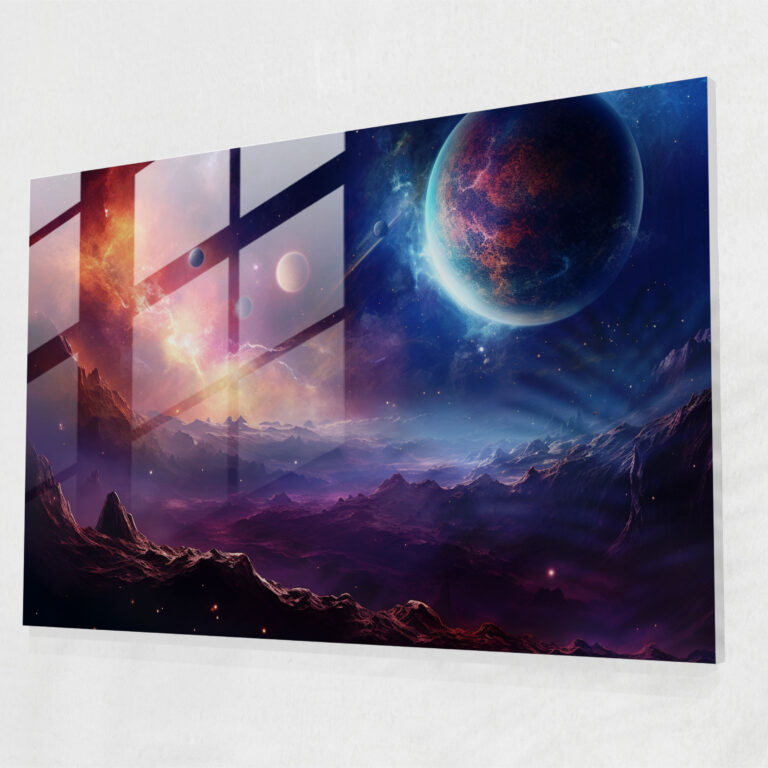 Galaxy Glass Wall Art - Earth, Vibrant Colors, Planets, Modern Art