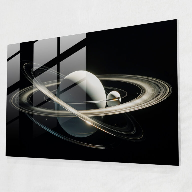 Saturn Geometric Glass Print - Earth, Wall Decoration, Metallic Tones, Contemporary