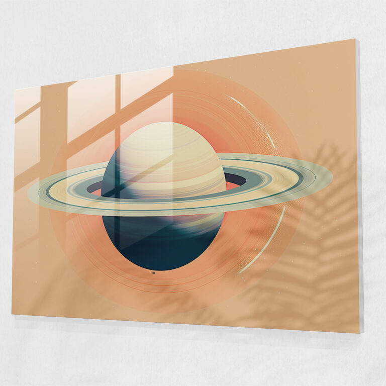 Saturn Retro Glass Print - Earth, Home Decoration, Saturn, Modern Art