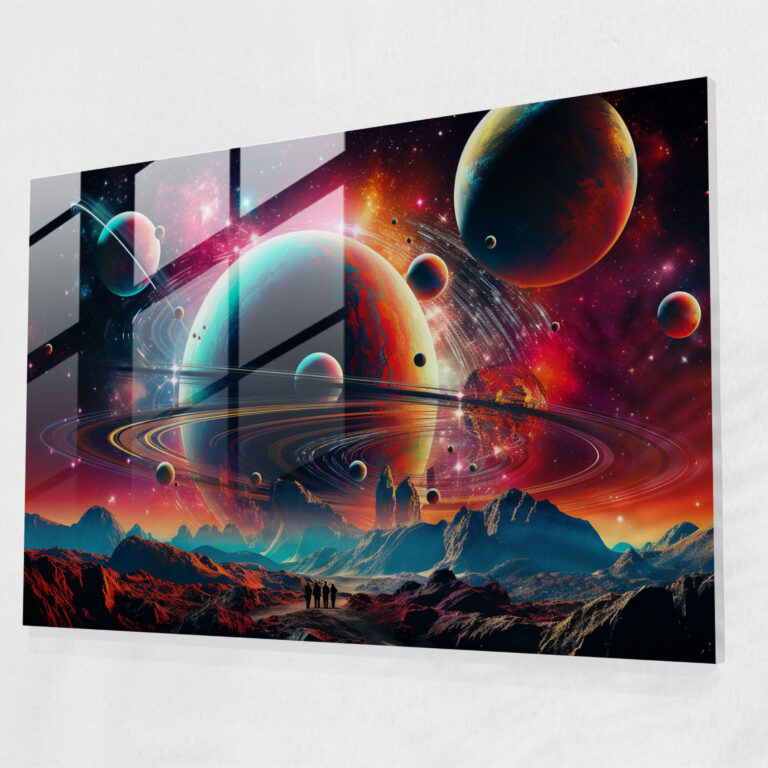 Saturn Glass Print - Futuristic Digital Collage - Earth, Glass Print, Futuristic, Modern Art