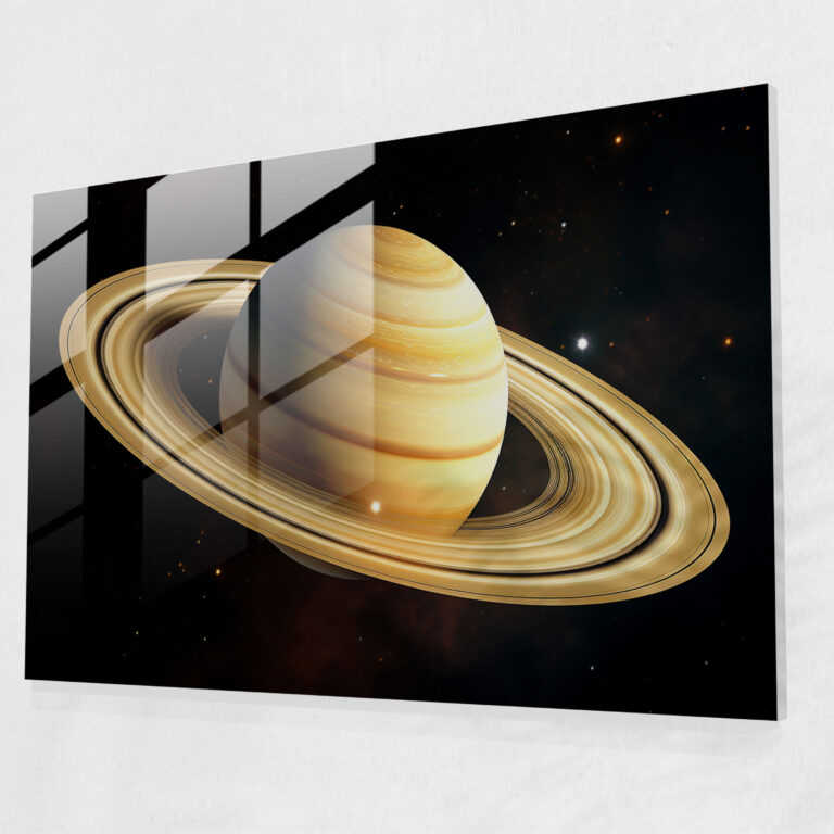 Saturn Glass Wall Art - Realistic 3D Rendering - Earth, Glass Wall Art, Home Decoration, Moons
