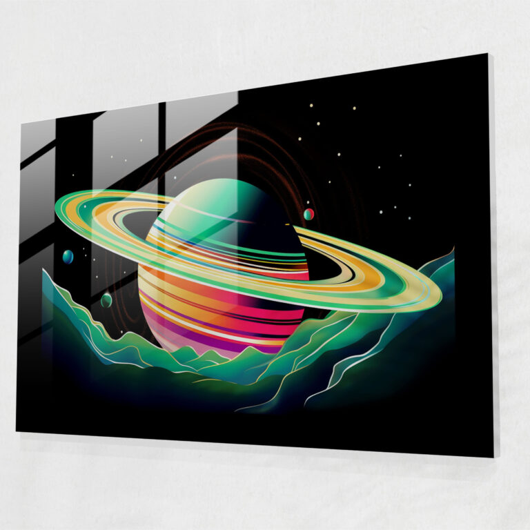 Saturn Glass Print - Pop Art Inspired Illustration - Earth, Glass Wall Art, Modern Art, Retro Charm
