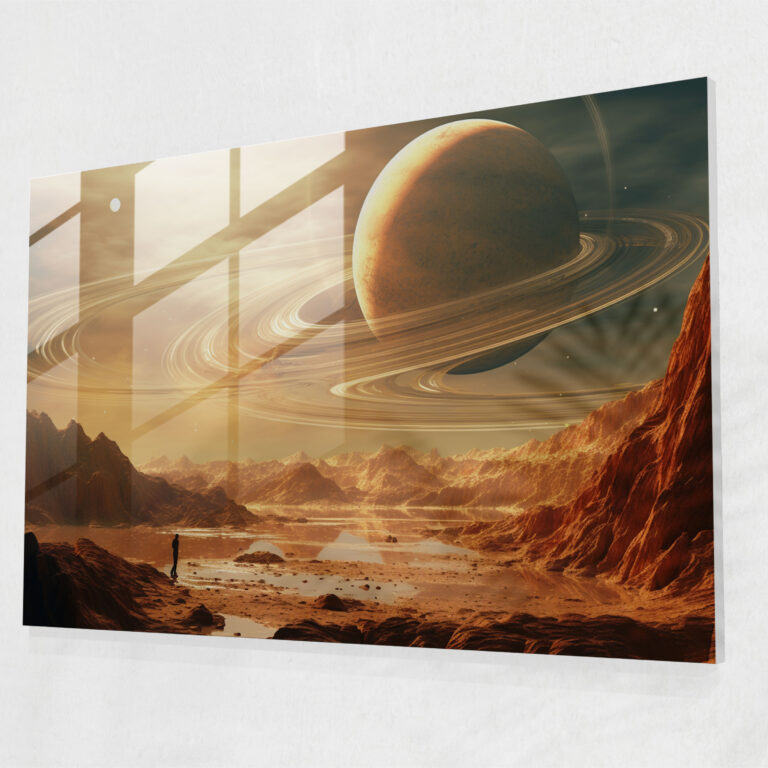 Saturn Glass Wall Art - Surreal Mixed Media - Earth, Photography, Digital Painting, Saturn
