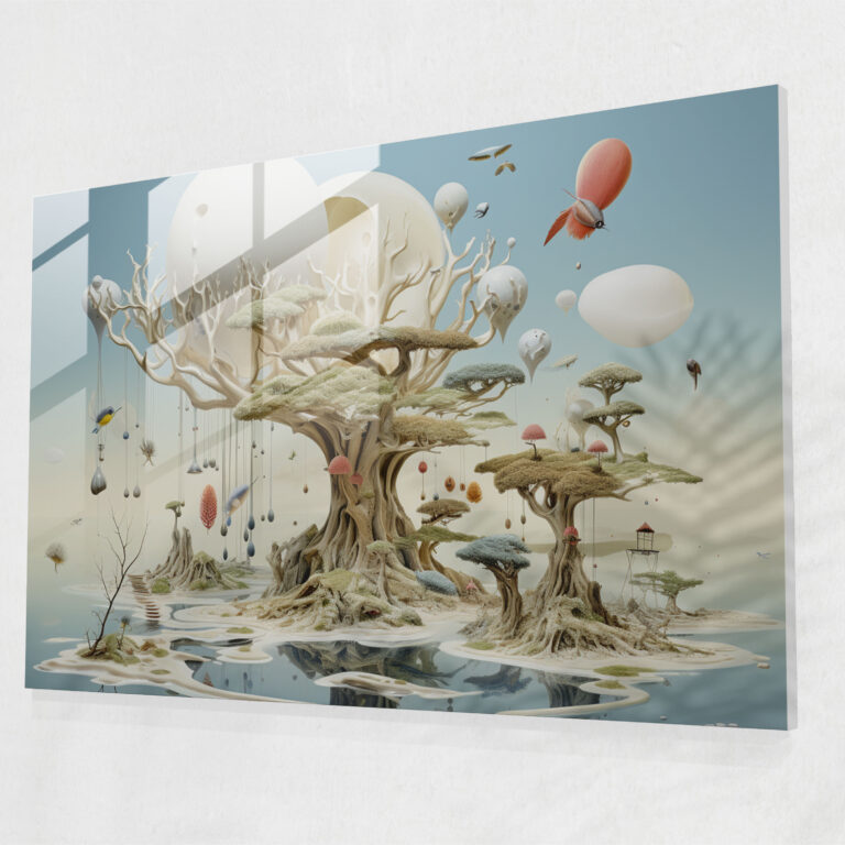 Surreal Glass Print Of Jupiter - Earth, Floating Islands, Glass Print, Surreal