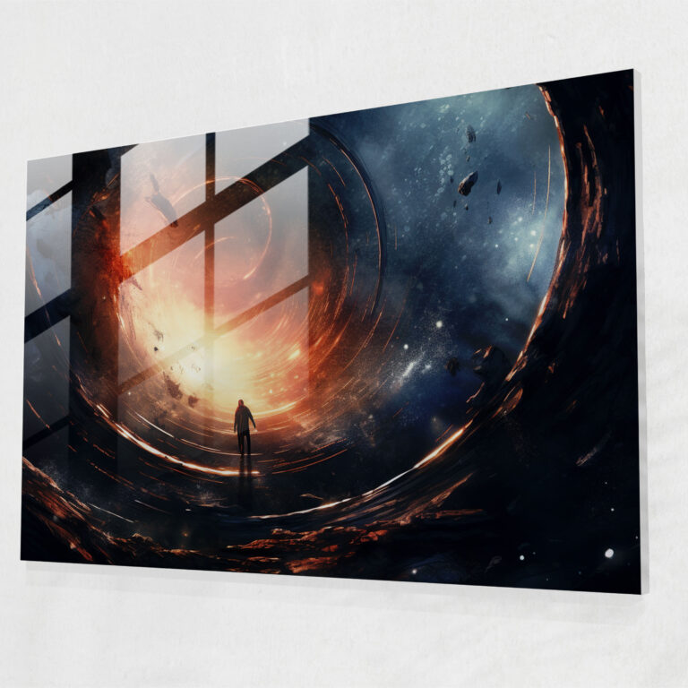 Outer Space Black Hole Glass Print - Earth, Modern Art, Imagination, Glass Art