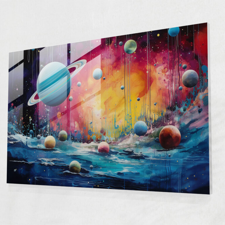 Planets Glass Print - Earth, Vibrant, Painting, Glass Wall Art