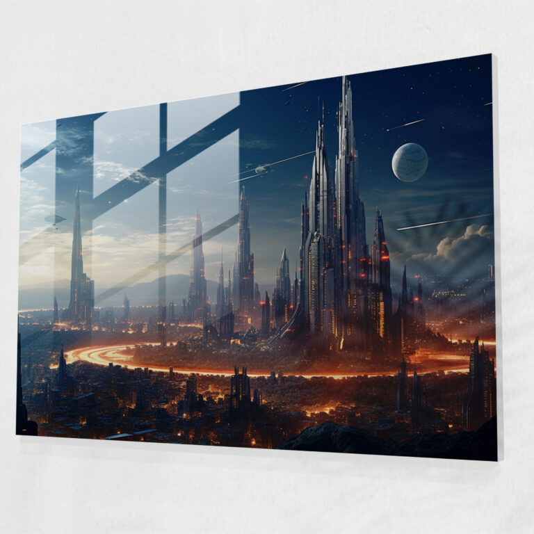 Futuristic Planets Glass Print - Earth, Wall Decoration, Futuristic, Glass Wall Art