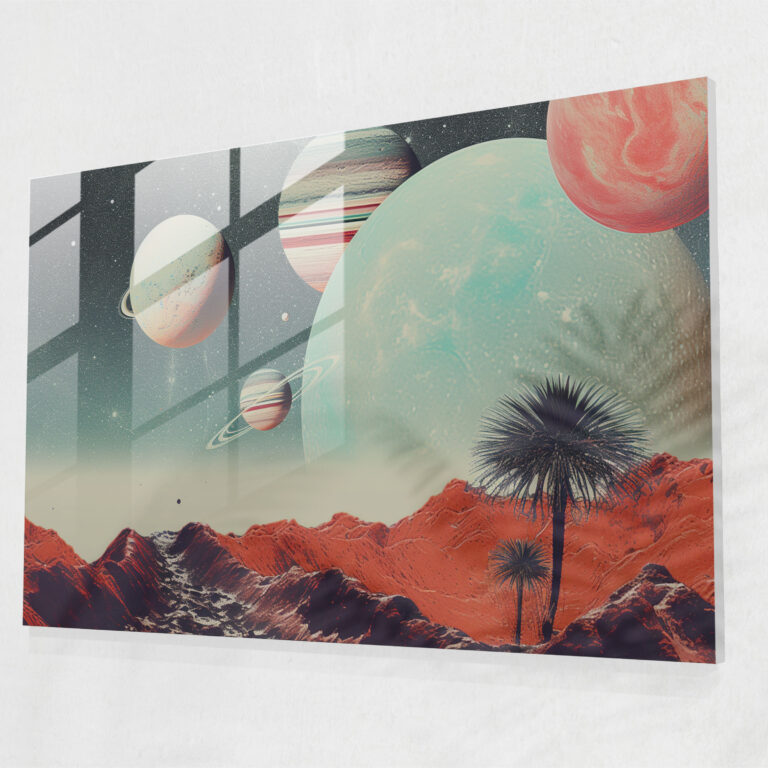 Futuristic Planets Glass Wall Art - Earth, Glass Wall Art, Glass Art, Home Decoration
