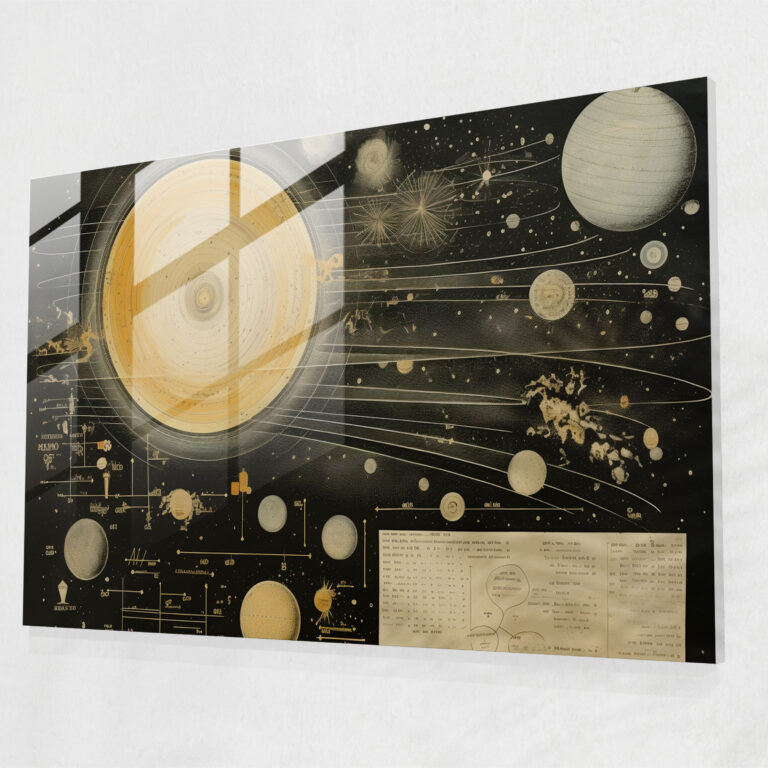 Vintage Planets Glass Wall Art - Earth, Home Decoration, Celestial Movements, Glass Print