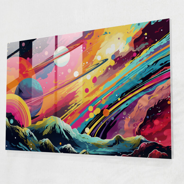 Pop Art Planets Glass Wall Decoration - Earth, Glass Wall Art, Pop Art-Inspired Design, Retro Elements