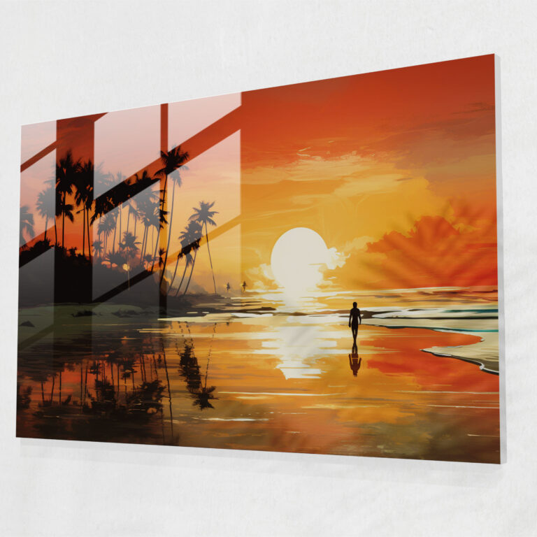 Contemporary Glass Print - Silhouette Of A Beach At Sunset - Earth, Beach, Contemporary, Glass Print