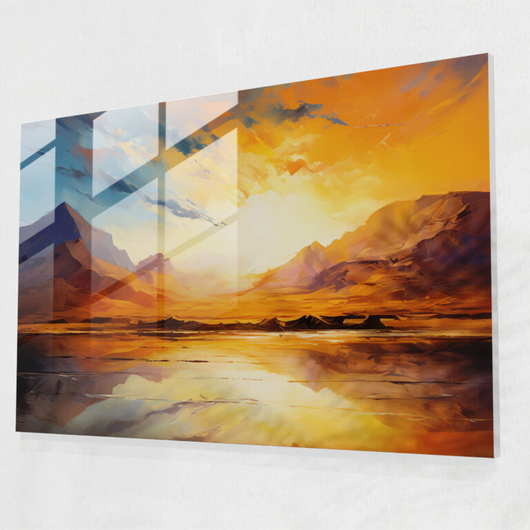 Abstract Glass Print - Sun-Drenched Desert Landscape With Vibrant Colors - Earth, Abstract, Home Decoration, Glass Wall Art