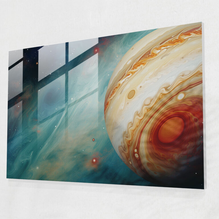 Jupiter Swirls Glass Print - Earth, Colorful Bands, Digital Illustration, Swirling Storms