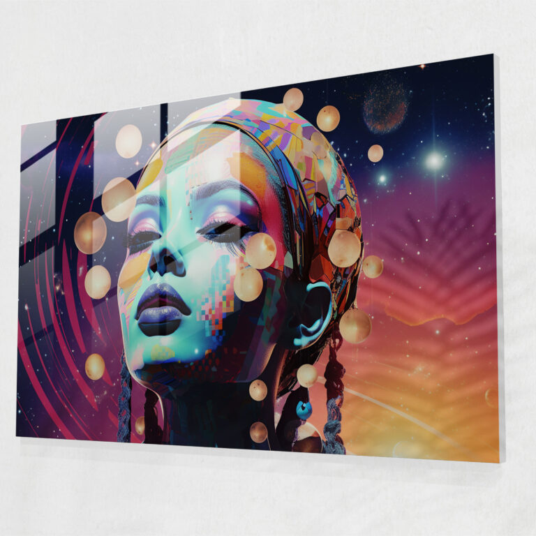 Neon Jupiter Glass Print - Earth, Geometric Patterns, Wall Decoration, Glass Print