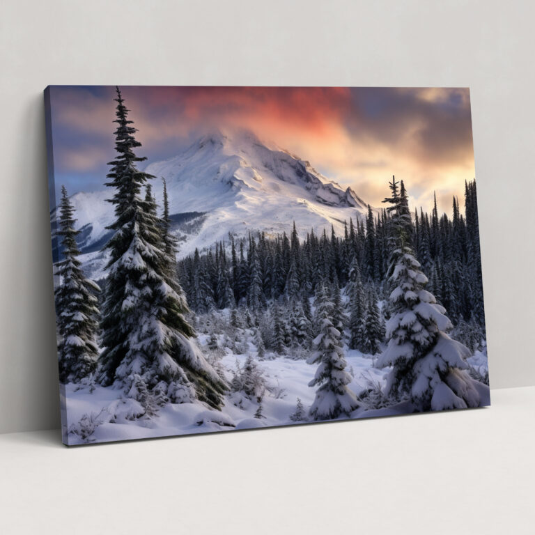 Earth Canvas Print Art - Earth, Majestic Snow-Covered Mountain, Wall Art, Evergreen Trees