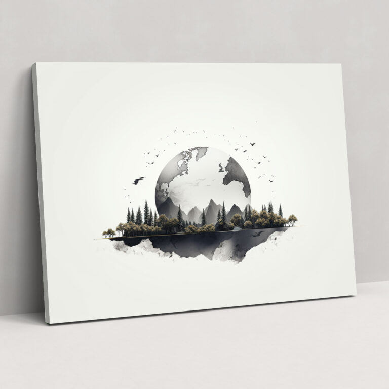 World Wall Art - Earth, The Earth, Minimalist Design, Black And White Illustration