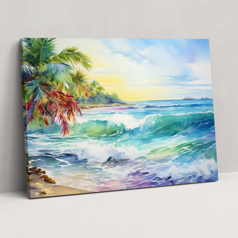 Sunshine Beach Canvas Print - Earth, Palm Trees, Sun, Canvas Wall Art