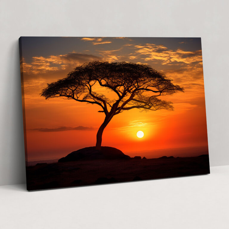 Tranquil Sunset Wall Decoration - Earth, Canvas Print, Silhouette Tree, Sun