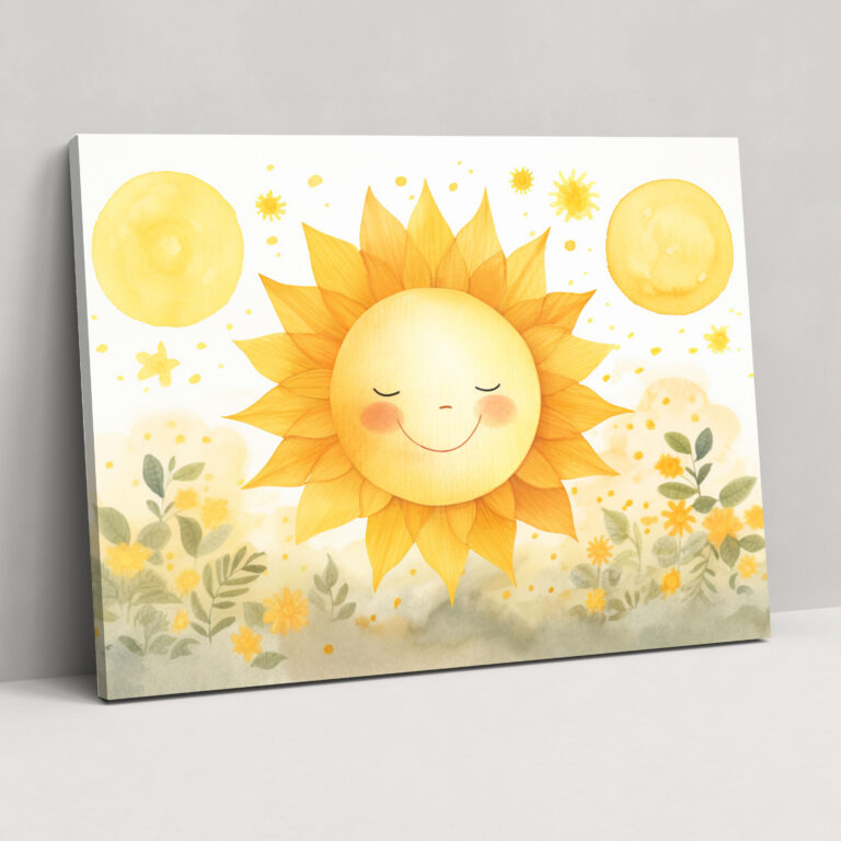 Cheery Sun Wall Decoration - Earth, Canvas Wall Art, Embracing Joy And Warmth, Smiling Sun