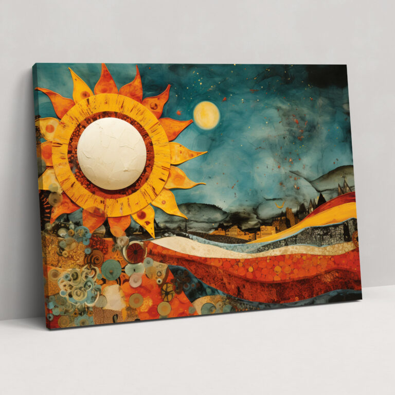 Sunburst Collage Wall Art - Earth, Wall Art, Collage Of Sun-Themed Elements, Contemporary Mixed Media Artwork