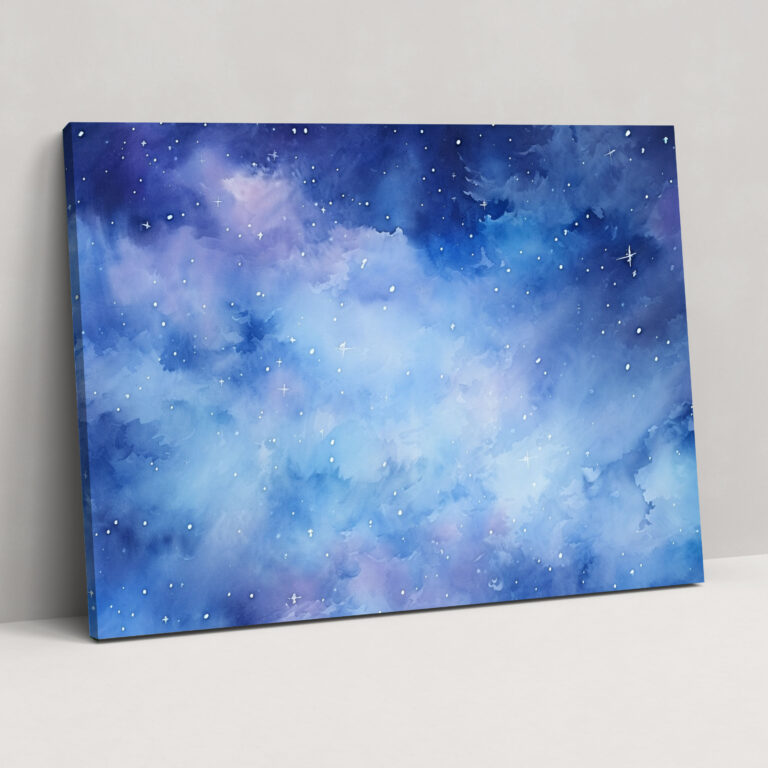 Galaxy Watercolor Canvas Print - Earth, Shades Of Blue, Home Decoration, Wall Decoration