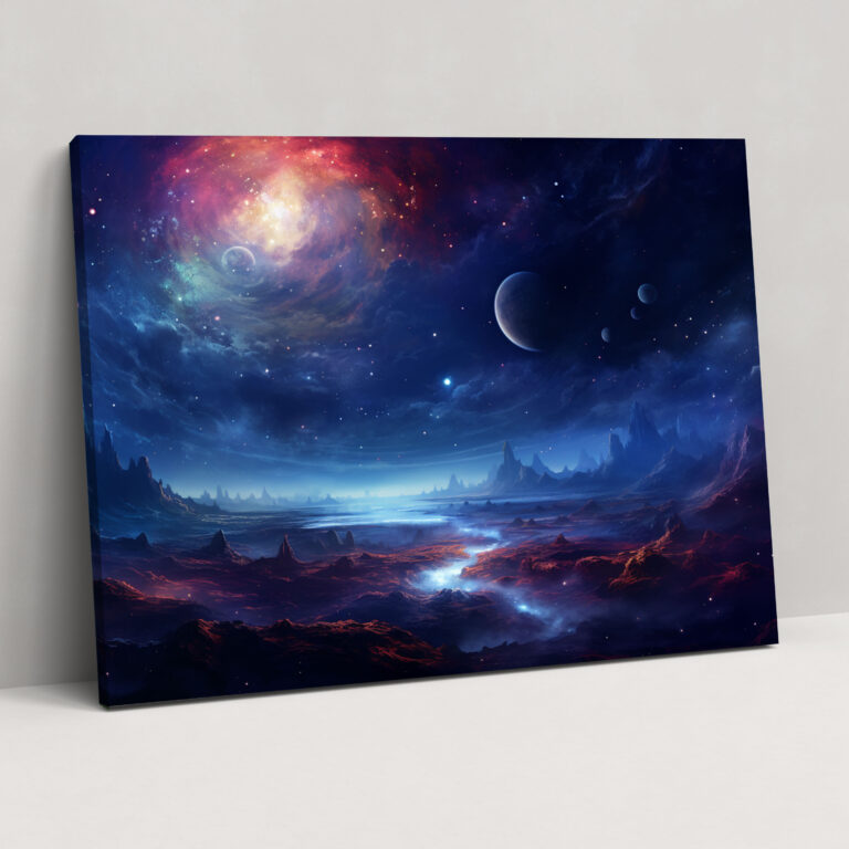 Dreamy Galaxy Canvas Print - Earth, Celestial Moon, Swirling Galaxies, Canvas