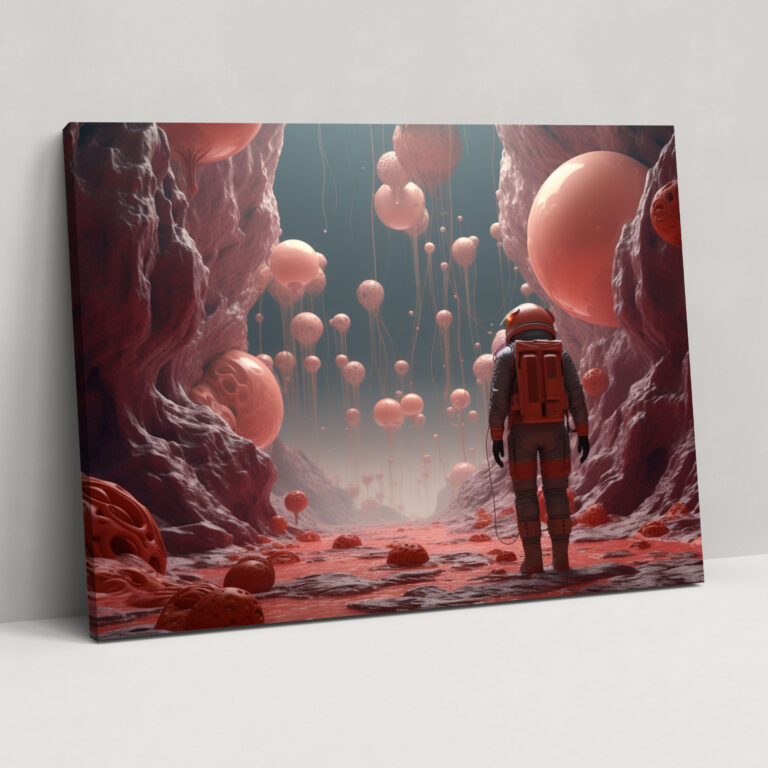 Astronaut In Mars Canvas Print - Earth, Martian Landscapes, Surreal Digital Art, Canvas Wall Art