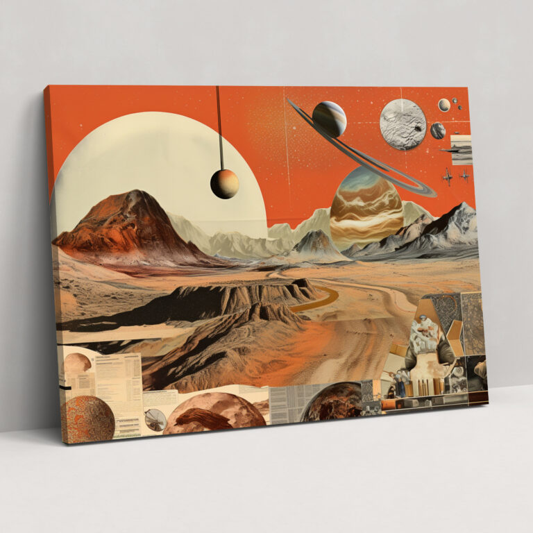 Vintage Mars Astronomy Collage Canvas Print - Earth, Collage Of Vintage Astronomy Illustrations, Mars, Wall Decoration