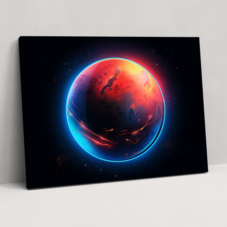 Mars Wall Art - Futuristic Neon Lights Canvas Print - Earth, Mars, Wall Decoration, Sleek Lines