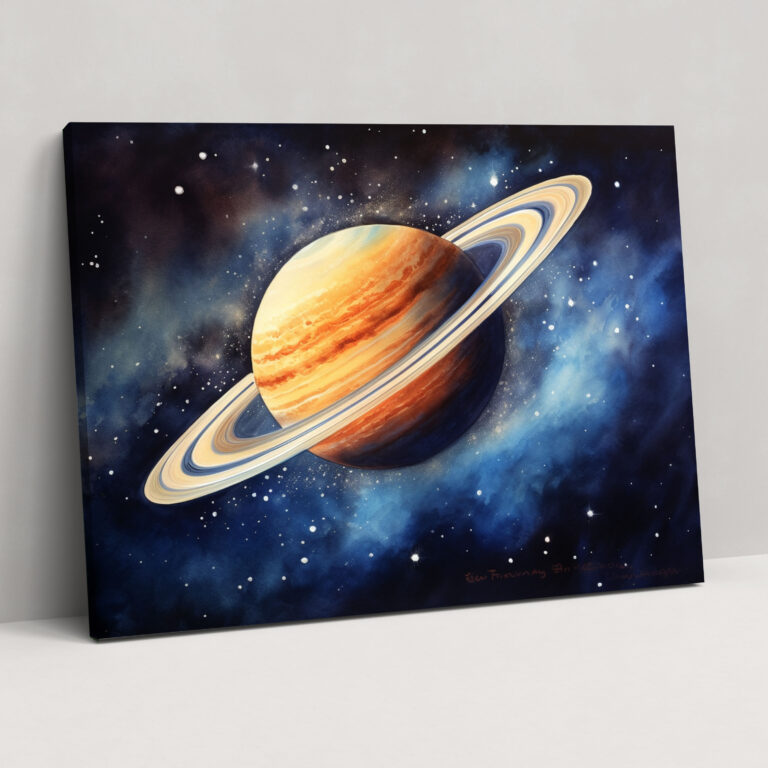 Saturn Night Sky Canvas Print - Earth, Tranquil Oasis, Home Decoration, Star-Filled Sky
