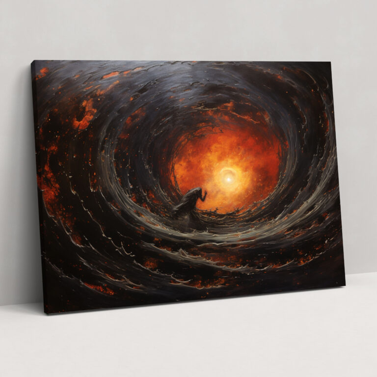 Powerful Black Hole Wall Art - Earth, Realistic Oil Painting, Massive Black Hole Sucking In Celestial Objects, Canvas Print