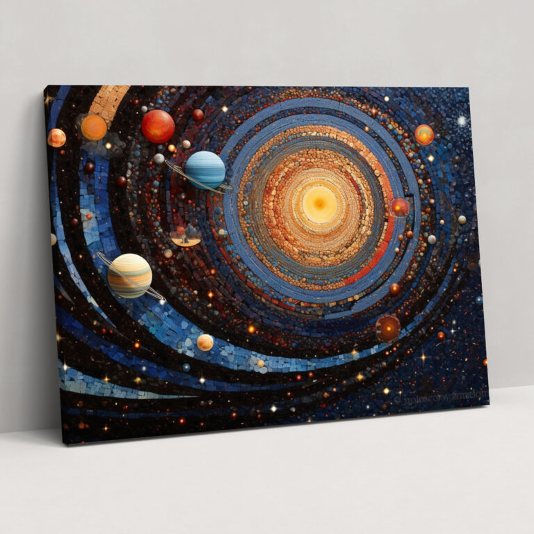 Cosmic Mosaic Planets Canvas Print - Earth, Bold Statement, Mosaic Art, Visually Stunning