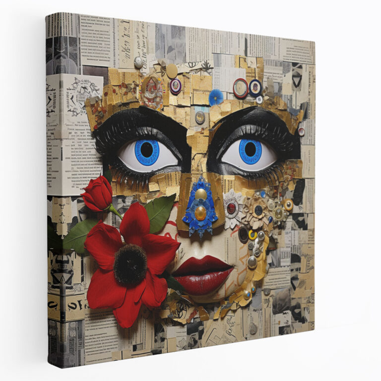 Mixed Media Evil Eye Bead Wall Art - Evil Eye Bead, Collage, Evil Eye Bead, Canvas Wall Art