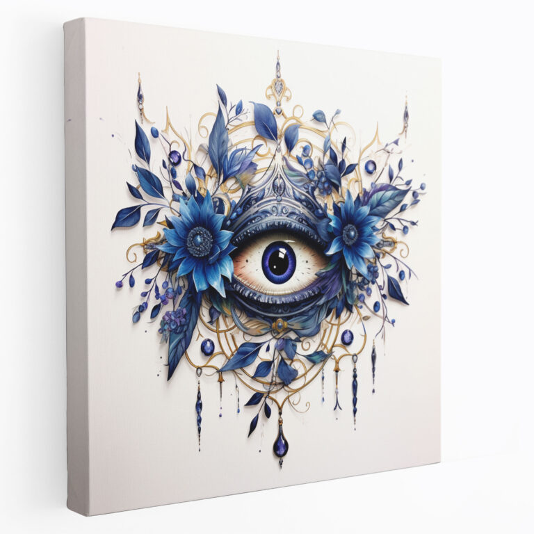 Evil Eye Bead Canvas Print - Evil Eye Bead, Leaves, Soothing Atmosphere, Wall Art