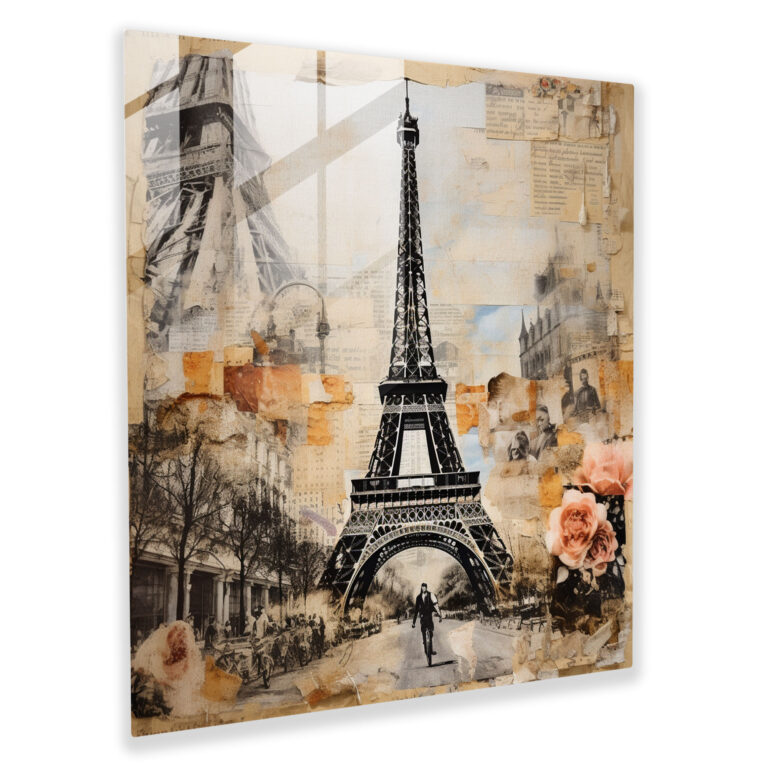 Eclectic Glass Print - Eiffel Tower Mixed Media Collage Glass Wall Art - Home Decoration - Wall Decor - Modern Art Work