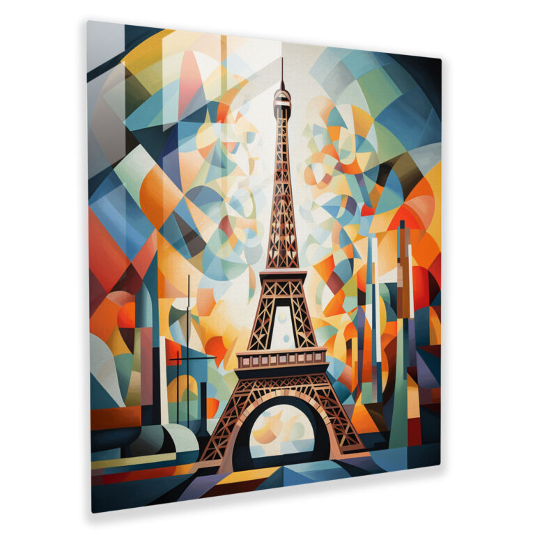 Bold Geometric Eiffel Tower Glass Wall Art