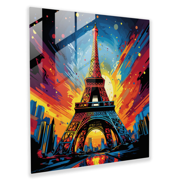 Glass Print Eiffel Tower: Pop Art Illustration Glass Wall Art Home Decoration