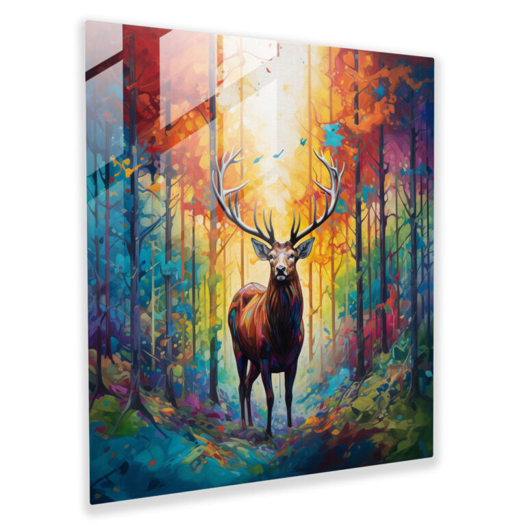 Glass Wall Art: Majestic Elk - Elk, Forest, Glass Wall Art, Nature