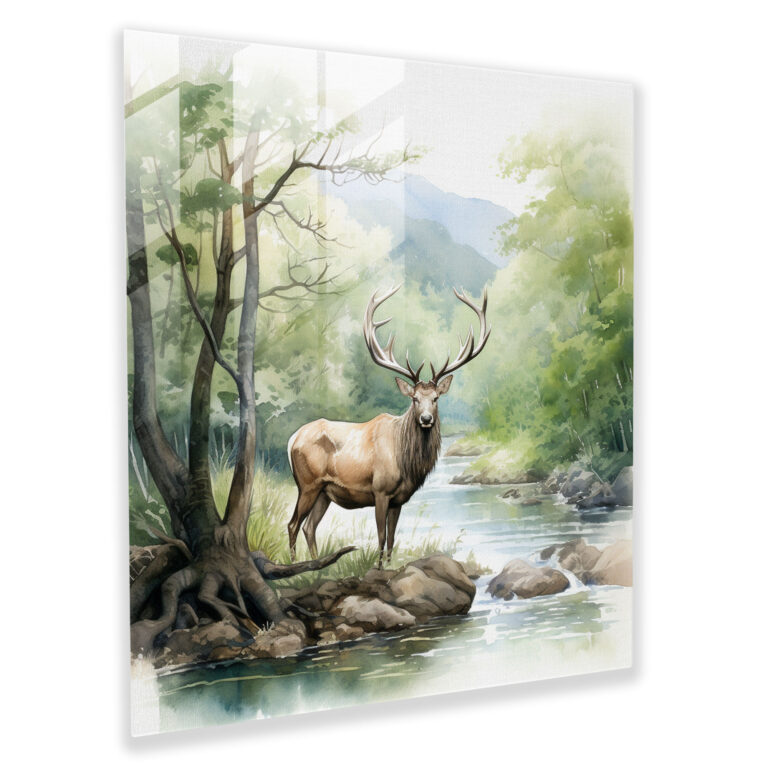 Glass Print: Serene Elk - Elk, Home Decoration, Watercolor, Nature