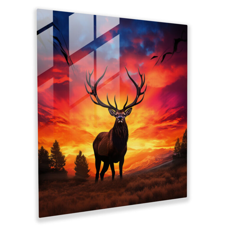 Glass Wall Art: Sunset Elk - Elk, Home Decoration, Glass Art, Elk