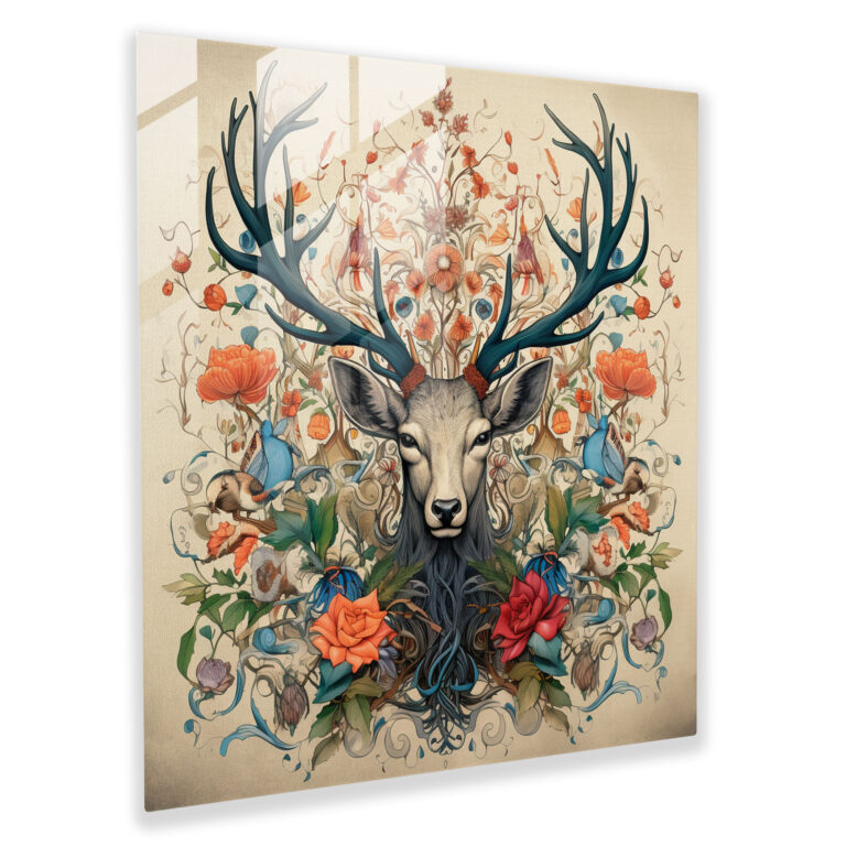 Glass Wall Art: Botanical Elk - Elk, Glass Art, Home Decoration, Illustration